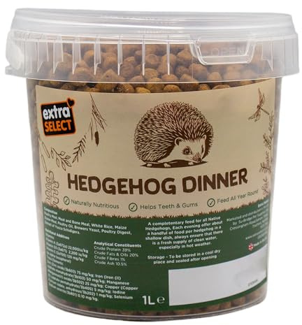Extra Select Premium Hedgehog Dinner: Nutrient-Rich Dry Hedgehog Food for Year-Round Feeding - 1L Tub