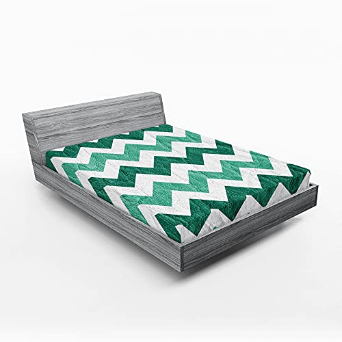 ABAKUHAUS Modern Spannbetttuch, Pastell Chevrons Grün, Soft Dekorativer Stoff Bettwäsche Rund-um Elastischer Gummizug, 180 cm x 200 cm, Mint Green Dark Green