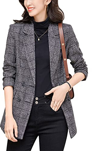 ebossy, Blazer da donna doppiopetto, taglio boyfriend slim, fantasia pied-de-poule, X-Small