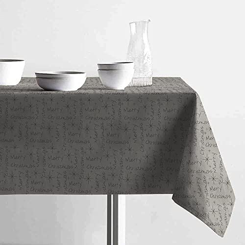 Tovaglia di Natale Antimacchia Tessuto Jacquard Stampa Moderna Merry Christmas Natalizia Lurex Idrorepellente (Grigio, 140 x 360 cm)