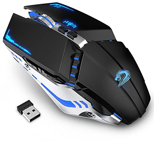 Uiosmuph T12 Wireless Gaming Maus, 2.4G LED Wiederaufladbare Kabellose Optische Silent Maus, Ergonomischer Griff,3 DPI Einstellbar für MAC/PC/Notebook/Computer (Schwarz)