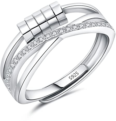 Kamise Silber Anxiety Ring, 925 Sterling Silber Angst Damen Ringe, Offen Einstellbar Anti-Stress Ring Dekompressionsringe, Unisex Unendlichkeit Fidget Spinner Ring Stimmungsring