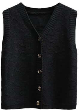 Alloaone Gilet Cardigan con Bottoni in Lana Lavorata A Maglia con Scollo A V Ampio da Donna