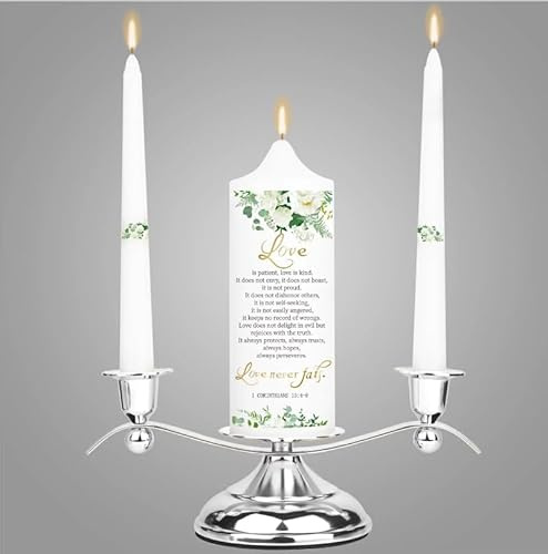 3 Unity Floral Candles for Wedding Ceremony Set with Silver Holder, Wedding Accessories for Reception