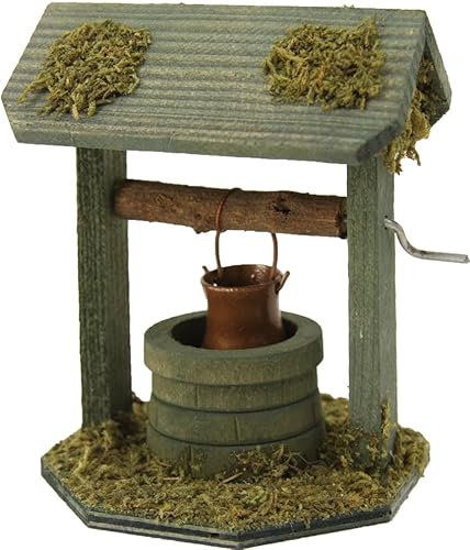 FADEDA Fontaine de cour avec toit - Hauteur : 11 cm - Peinte à la main - Figurines de crèche détaillées - Décoration de table de Noël - Accessoires de crèche