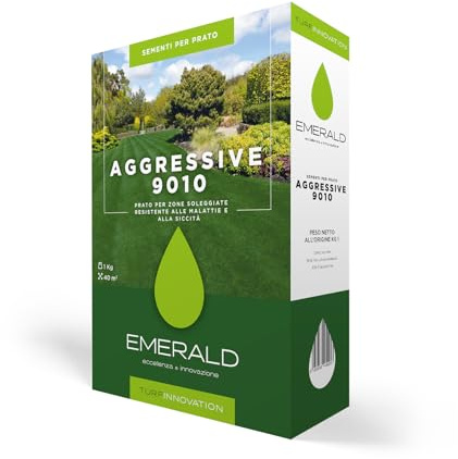 Emeraldgreen AGGRESSIVE 9010, Semi per Prato, Alta Tolleranza a Calpestio e Siccità, Adatto per Zone Soleggiate, alta Resistenza a Malattie e siccità, 1kg (40mq)
