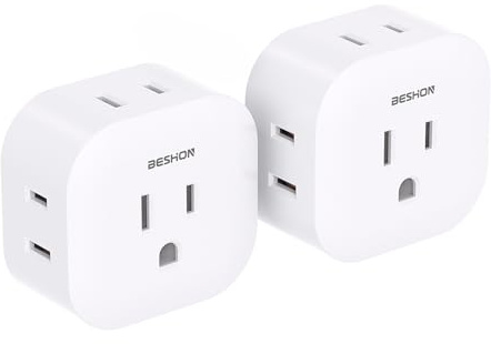 Multi Plug Outlet Extender 2 Pack, Wall Outlet Splitter with 5 Wall Outlets, Small Multiple Plug Extender, Cruise Essentials, Outlet Adapter No Surge Protector for Cruise Ship Home Office Dorm Room