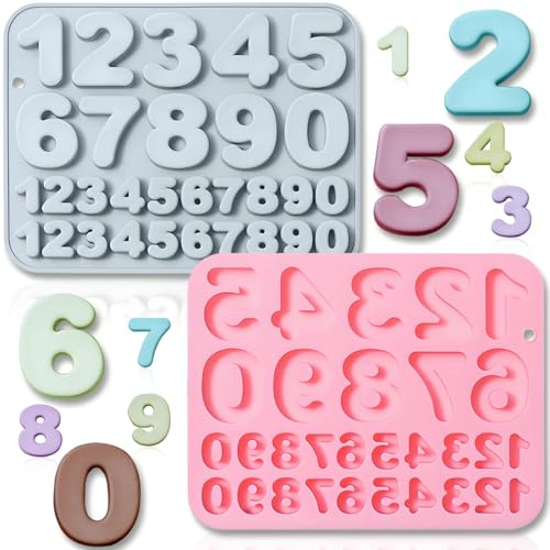 2 Pack Number Silicone Cake Molds 30 Cavity Medium and Small Size 3D 0-9 Digital Mould Tray DIY Baking Decorating Tools for Chocolate Candy Cupcake Mousse Dessert Gummy Handmade Soap Clay