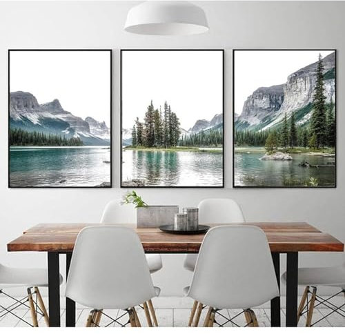 3er Poster Set, Moderne Berge Wald Natur Landschaft Bilder, Ohne Rahmen Wandbilder, Wanddeko Leinwandbilder Schlafzimmer Deko Esszimmer Wohnzimmer (50x70cm)