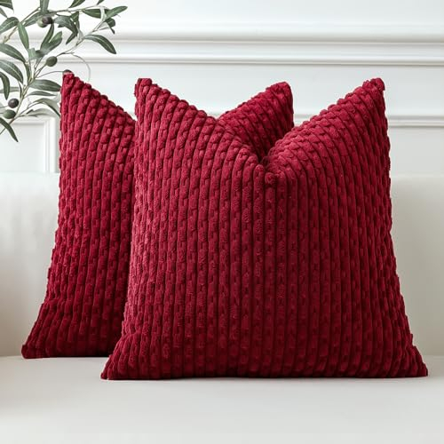 Sungeek 2er Set Kordsamt Kissenbezüge, Dekorativ Zierkissenbezüge Weich Kissenbezug Dekokissen Sofakissen Boho Deko Bezug Kissenhülle für Sofa Schlafzimmer Wohnzimmer (Weinrot, 40x40 cm)