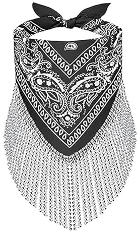 Moonlove Unisex Hip-hop Disco Fringe Bandanas Cowgirl Paisley Decorations Glitter Tassels Neck Tie Scarf Music Festival Headwrap Party Dress Up Headband Wrap Scarf