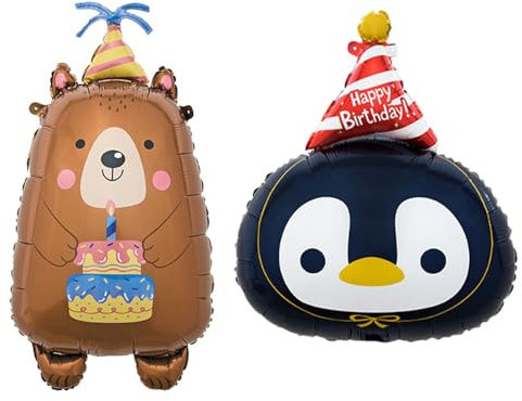 Geburtstag Ballon 2 Stück Bär Luftballons Pinguin Luftballons Tier Folienballon Kindergeburtstag Geburtstag Party Deko Tier Thema Party Dekoration für Jungen Mädchen Geburtstagsdeko
