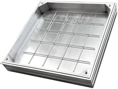 NATOTELA Recessed Manhole Cover and Frame Clear Opening Size 400x400mm Invisible Aluminium alloy Inspection Chamber Cover Square Embedded Manhole Lid with Lifting Keys for Patios Garden Courtyards