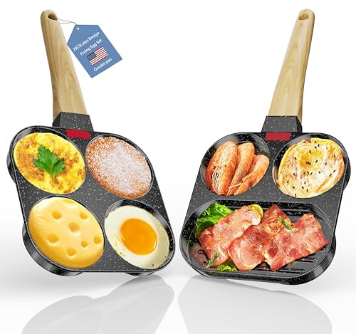 YOYIKKO Sartén tortitas antiadherente 2 paquetes, Pancake Omelette Skillet, Skillet de huevo saludable para crepes, sándwiches, compatible con estufa de gas y cocina de inducción (Negro-140)