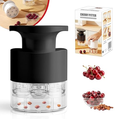 Kirschentkerner, 2025 Neu Push Down Kirschkernentferner mit 7 Löchern, Entkerner Kirschen für Marmelade und Desserts, Küchen Gadgets Kirschentsteiner Obstentkerner für Küche, Picknick (Schwarz)