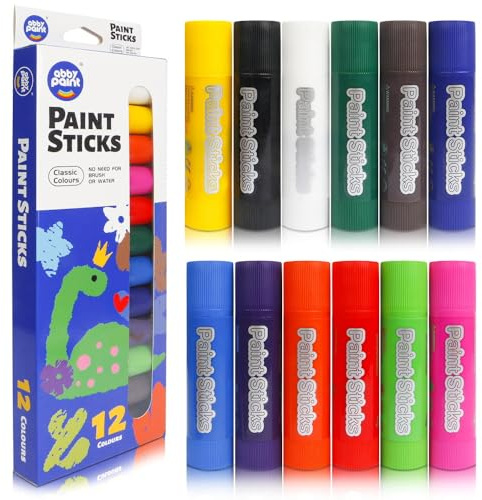 Creativity Point Lot de 12 bâtons de peinture pour enfants, couleurs classiques, séchage rapide, sans désordre, faciles à nettoyer, multi-surfaces, parfaits pour cadeau et projet artistique pour