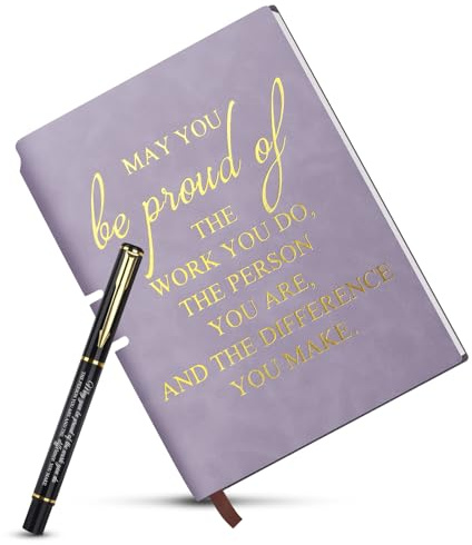 Hanqing Inspirational Personalised Notebook, Imitation Leather Notebook and Pen Set, Inspirational Stationery Gift Set, New Job Gifts for Women Men, Teacher, Friends, Employee (Purple)