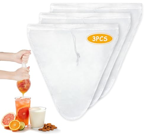 Quelcc 3 Pezzi Sacchetto per Latte di Noce a Forma di V, 30 x 28 cm, per Latte Vegano, Mandorle, Nocciola, Filtro a Maglia Fine, per Succhi di Frutta e Caffè (Forma Triangolare)