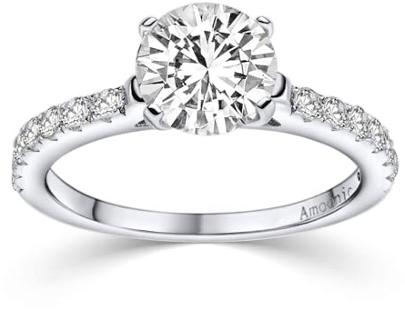 Amoonìc Verlobungsring Ring Damen Silber 925 Zirkonia Stein mit GRAVUR & ETUI-BOX Silberring Frau Verlobungsringe Damenring rhodiniert Echt Schmuck Antragsring AM289 SS925ZIFAZIFA54