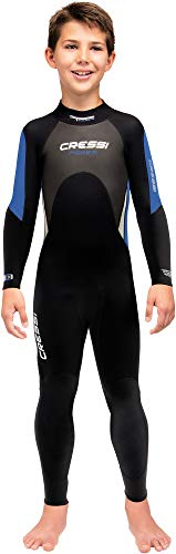 Cressi Kinder Morea Jr Monopiece Wetsuit Neoprenanzug Junior Einteiliger Neopren 3mm Ultrastretch, Schwarz/Blau/Grau, XL (13/14 Jahre)