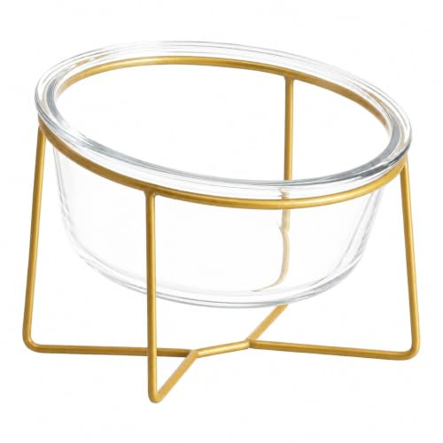 Glass Dog Bowls Elevated Tilted - Raised Dog Bowl with Metal Stand - Lifted Cat Feeding Bowls Anti Vomit - Dog Dishes for Food and Water - Pet Dish for Small to Medium Dogs and Large Cats - 800 ml