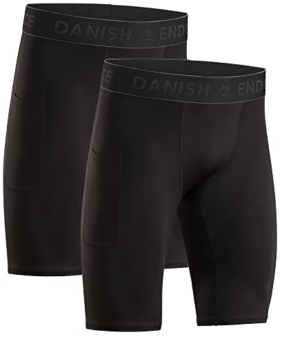 DANISH ENDURANCE Herren-Kompressionshose, Trainingshose, Tights mit Tasche, 2er Pack (Schwarz, M)