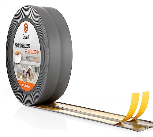 Quest Weichsockelleiste Selbstklebend - 18 mm x 18 mm - Knickleiste, Abschlussleiste für Küche, Badezimmer - Dichtungsband PVC, Flexibel, Wasserdicht, Dekorativ - 10 Meter, Dunkelgrau