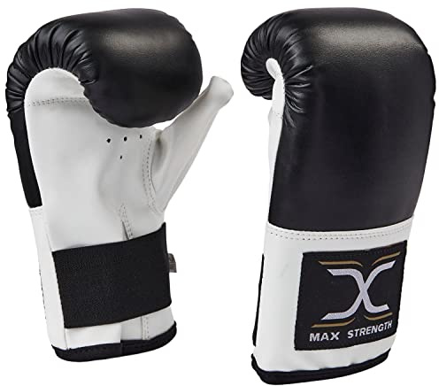 Max Strength Bag Gloves for Heavy Training Punch Mitts for Boxing | Boxing, Sparring, Kickboxing, Muay Thai, Martial Arts, MMA Punching Focus Pads Workout (S/M, Black/White)
