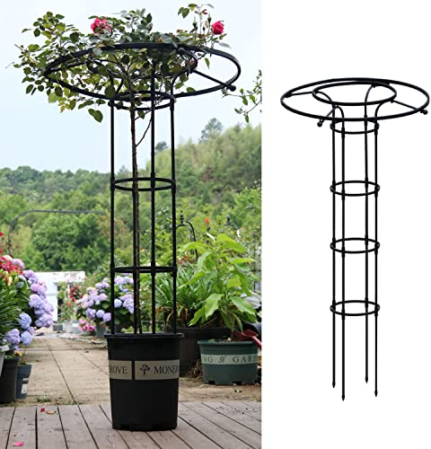 RADAAB Obélisque de Jardin extérieur 90cm 120cm 150CM 180cm 210cm Cage de Tomate Noire, Parasol Jardin en Pot Plante Support, Vigne Rose antirouille Enduit Support en métal (Size : 180cm/5.9ft)