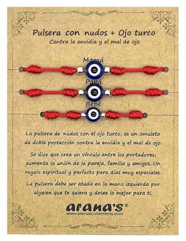 arana's Bracciale 7 nodi con occhio turco per donna, uomo, bambini, neonati, contro il malocchio, filo rosso protezione energia negativa, amuleto portafortuna, coppia famiglia amici, Ajustable de 11