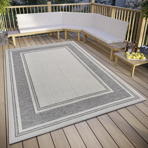 Hanse Home Cast - Alfombra Impermeable para Interiores y Exteriores, diseño Moderno, Bicolor y Resistente al Agua, Tejido Plano para jardín, balcón, terraza, salón, Color Beige y Gris, 155 x 235 cm