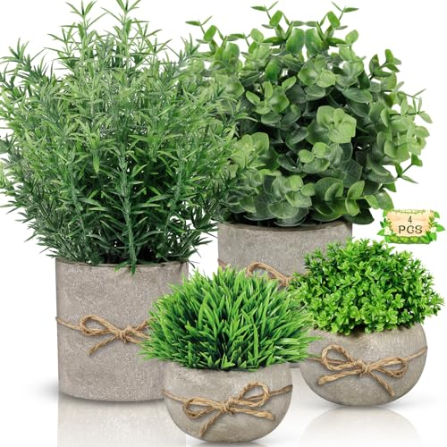 ENCOUN 4Pcs Plantas Artificiales, Plantas Artificiales Decorativas, Mini Plantas Decorativas, Macetas Artificiales Decorativas, Planta Decorativa para Casa, Oficina Mesa, Baño, Hogar Decoración