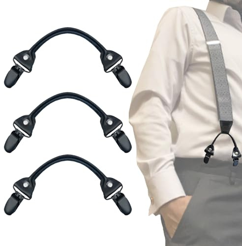 KUNN Suspender Genuine Leather Strips 3 Pcs with Double Clips End 8.5-inch Classic Attachment Replacement for Medieval Y-Back Suspenders,Black
