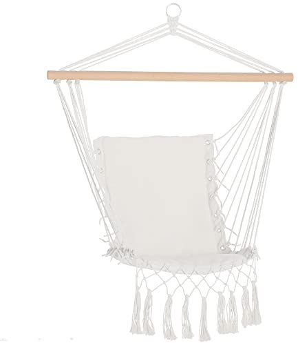 Outsunny Silla Colgante con Borlas para Interior y Exterior 120 kg Blanco | Silla Columpio de Algodón, Sillón Colgante, Estilo Moderno