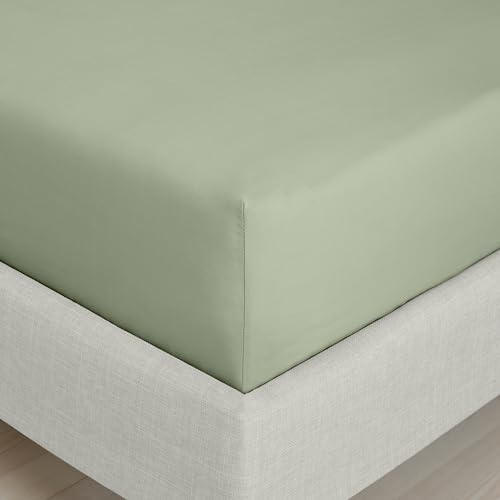 Bianca 200 Thread Count Cotton Percale Extra Deep Super King Fitted Sheet Sage Green