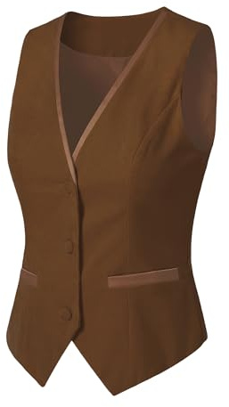 Allegra K Waistcoat for Women's Steampunk Velvet Vintage 2025 Sleeveless Blazer Dressy Suit Vests Large Dark Brown