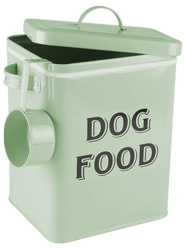 Pethiy Boîte de Rangement pour Nourriture et friandises Animaux-Conteneur Croquette Chiens avec Une Pelle -Couvercles en hermétiques-Acier Carbone revêtu-Capacité 2,5 kg Nourriture Boîtes-Vert