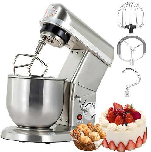 Mezcladora De Alimentos Comerciales 7l, 1300 W Mezrador De Soporte De Acero Inoxidable con Gancho De Masa+Gancho De Mezcla+batidor De Huevo, Batidora De Masa De Mezcladora De Panadería 8 Velocidades