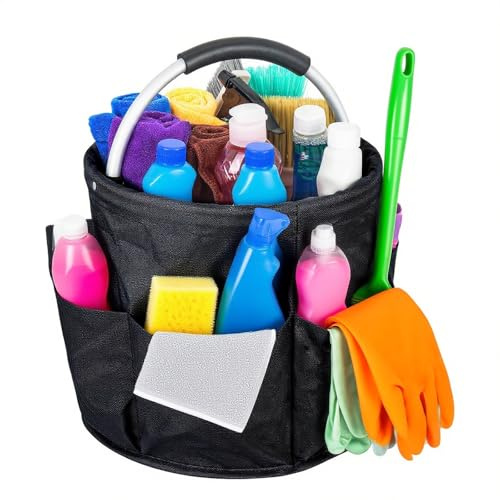 Wanheart Cleaning Caddy with Handle, 18L Foldable Cleaning Supplies Organizer, MultiPocket Large Cleaning Caddy Bag, Multifunctional Organiser for Home, Kitchen,Bathroom Professional Cleaning Supplies