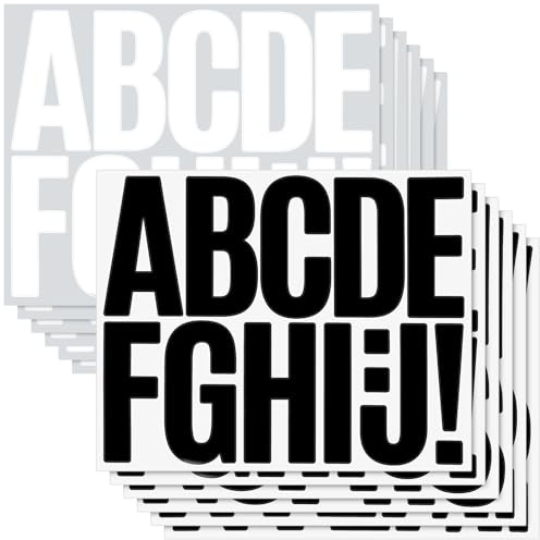 NISENTIA 12 Blatt Buchstaben Aufkleber Groß, 7,6 cm Selbstklebende Klebe Buchstaben Gross Sticker Klebebuchstaben Groß Wetterfest Selbstklebende Großbuchstaben Weiß Schwarz für Postkasten Schilder