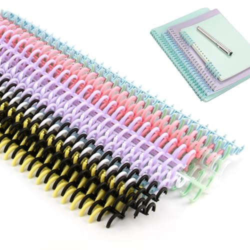 MILAKE 24 Pcs Comb Binding Spines, Ring Distance 0.35'' Plastic Spiral Coils for Document Binding Compatible with 30-Ring Notebooks, 8 Colors Binder Combs for Students, Office Workers, Collectors