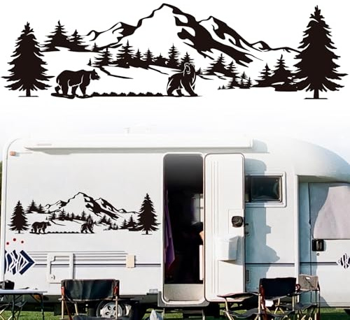 Vspek bilklistermärken berg björnmotiv, klistermärken husvagn, bilklistermärken, bakrutor klistermärken bil, vinyl vattentät dekoration klistermärken för campare SUV lastbil husvagn, svart, 100 × 28