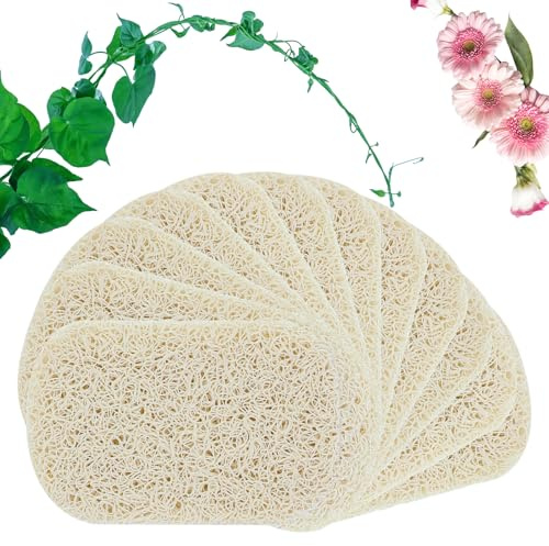 12 Pezzi spugne Luffa Naturale, 7,5 x 11 cm, spugna Luffa, accessori per la pulizia dei piatti, esfoliante per doccia/bagno/cucina/piano di lavoro, beige