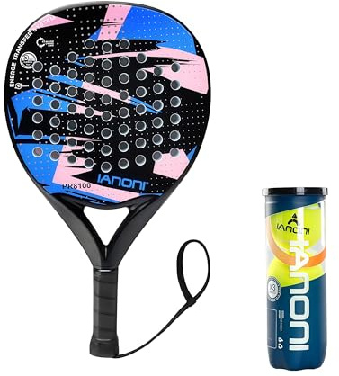 ianoni Padel Racket with Balls Carbon Fiber Surface with EVA Memory Flex Foam Core POP Padel Racquts-8100-blue