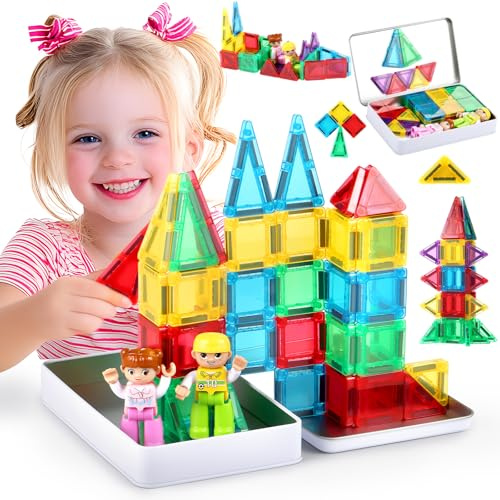 GAGAKU Mini Bloques Construcción Magnéticos 50 Piezas Azulejos Magnéticos Juguetes para Niños Partir 3 4 5 6 7 8+ años Jóvenes Niñas Niños Pequeños Bloques Magnéticos