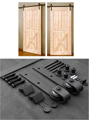 Generico Kit di ferramenta for Porte scorrevoli da fienile, Robusto e Resistente, Montato lateralmente for 1 Porta, Scorrevole e Silenzioso, Facile da installare, Senza Porte.(2.5meters)