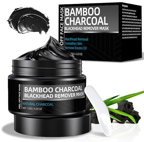 Shaeva Peel Off Face Mask, Blackhead Remover for Face & Nose, Bamboo Charcoal for Deep Cleaning, Reducing Oil, Smoothing Skin, Shrinking Pores, 120g 4.23oz