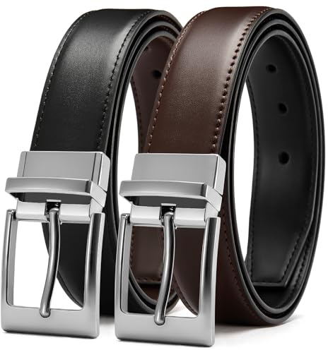 CHAOREN Ceinture Homme Cuir, 1 Ceinture Noir/Marron - 2 Couleurs Dans Une Seule, Homme Réversible avec Boucle Pivotante 32mm pour Costume et Business