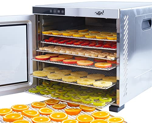 Vita5 Deshidratador de Alimentos con 10 Bandejas de Acero Inoxidable - Deshidratador con Temperatura Regulable 35-75°C - Deshidratadoras de Carne, Setas y Fruta con Timer 24h – 1000W Desidratadoras