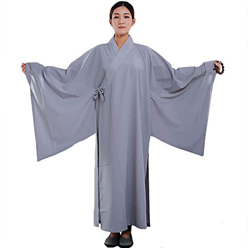 ZooBoo Shaolin Unisex Monk Kung fu Robe Costume Long Gown Suit (S, Gray)